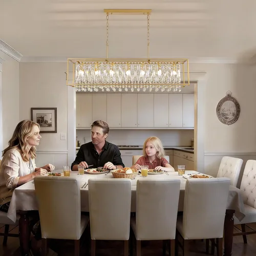 Vista 3 de Siljoy Moderno candelabro rectangular de cristal lineal dorado, L47