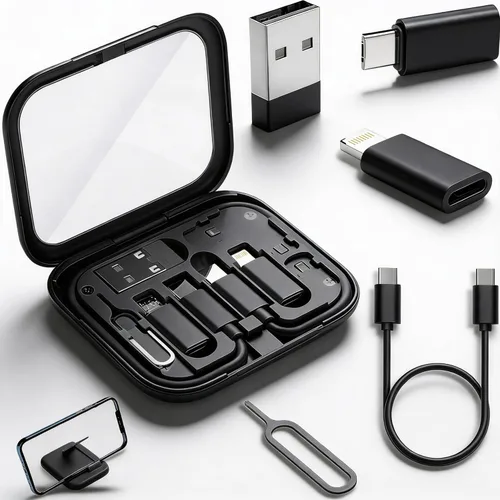 YANZIE Kit adaptador de viaje USB-C para iPhone, Pixel y Galaxy: USB-A a C, Micro-USB a C, Tipo-C a Lightning, cable USB-C corto, OTG, estuche de