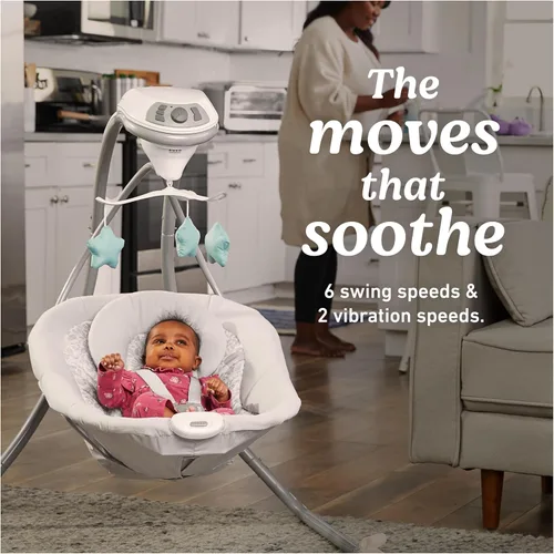 Vista 5 de Graco Simple Sway Baby Swing, Side‑to‑Side Motion, Infant Swing with 6 Speeds, Vibration, Ivy
