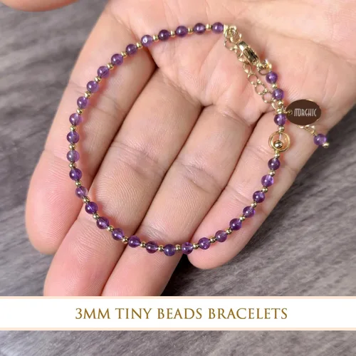 Vista 5 de Morchic - Pulsera ajustable de pulgadas para mujer, con mini cuentas de gemas naturales, serie de dijes de gemas de energía, regalo de cumpleaños