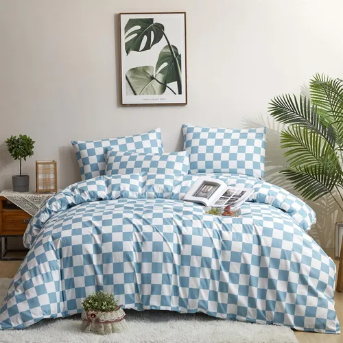 Vista 467 de CLOTHKNOW Juego de edredón de 3 piezas a cuadros color beige óxido, tamaño Full, juego de ropa de cama de cuadros edredón terracota con 2 fundas