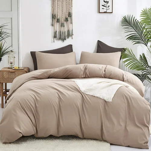 Vista 174 de CLOTHKNOW Juego de edredón de 3 piezas a cuadros color beige óxido, tamaño Full, juego de ropa de cama de cuadros edredón terracota con 2 fundas