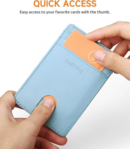 Vista 3 de Buffway Billetera delgada para hombre, minimalista con bolsillo frontal delgado, tarjetero de cuero con bloqueo RFID para viajes de trabajo