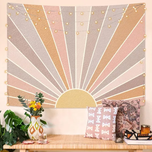 Kanuyee Tapiz bohemio para colgar en la pared, diseño retro de los años 70, diseño abstracto de arco iris estético, para dormitorio, sala de estar,