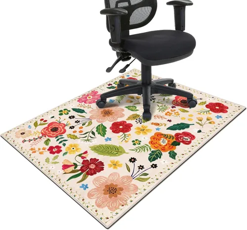 Tapete para silla de oficina para suelo de madera dura y azulejos, tapete bohemio floral de 36 x 48 pulgadas para silla de computadora de oficina