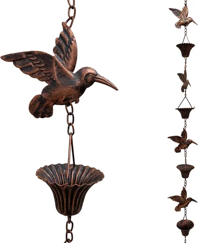 Cadena de lluvia de 2.5 m, Cadenas de lluvia de colibrí para canalones, Cadena de bajante de reemplazo funcional y decorativa para exterior, Cadenas