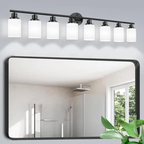 Vista 29 de Lámparas de baño E26 de 2 luces, modernas luces de tocador de níquel cepillado para baño con pantalla de vidrio transparente, espejo, cocina