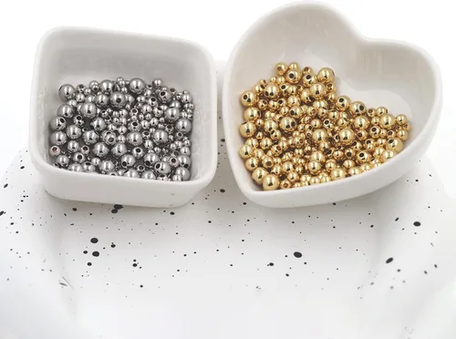 Vista 3 de 500 piezas de cuentas espaciadoras rellenas de plata que no se desvanecen fácilmente, cuentas redondas lisas, cuentas de bola sin uniones, cuentas