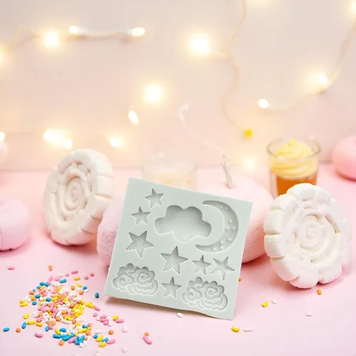 Vista 6 de 1 molde de silicona para fondant de estrella, luna, nube, moldes de chocolate con caramelo para decoración de galletas de fondant de pastel