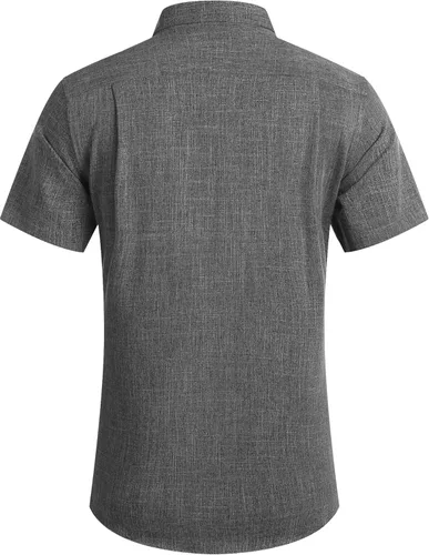 Vista 4 de COOFANDY - Camisa de lino de manga corta con botones estilo informal para hombre, ideal para la playa