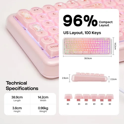 Vista 7 de MechLands X Maorbeng X100 PRO Membrane Gaming Keyboard with Number Pad, RGB Backlits, Wireless Computer Keyboard with 5000mAh Battery, BT/2.4G/USB-C
