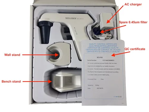 Vista 2 de SCILOGEX Controlador de pipeta motorizado SCI-Fill - Llenador de pipetas ajustable de 8 velocidades - Diseño ergonómico ligero para pipetas de 1 a