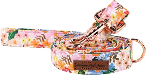 Vista 6 de Unique style paws Correa de perro con cuadrícula rosa y verde a juego para perros y gatos pequeños, medianos y grandes, talla XS