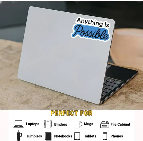 Vista 2 de 3 calcomanías inspiradoras con frase «Anything is Possible» – Calcomanía de vinilo motivacional para laptops, botellas de agua, diarios – Adhesivo