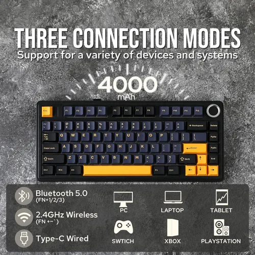 Vista 3 de EPOMAKER x Aula F75 - Teclado mecánico con junta, 75% inalámbrico intercambiable en caliente para juegos con relleno y perilla de cinco capas