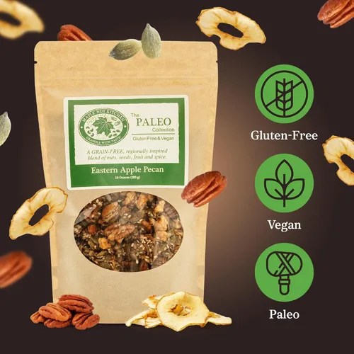 Vista 3 de Maple Nut Kitchen Eastern Apple Pecan Paleo Granola de 10 onzas – Sin granos, vegana, sin gluten, sin azúcar añadido, granola baja en carbohidratos