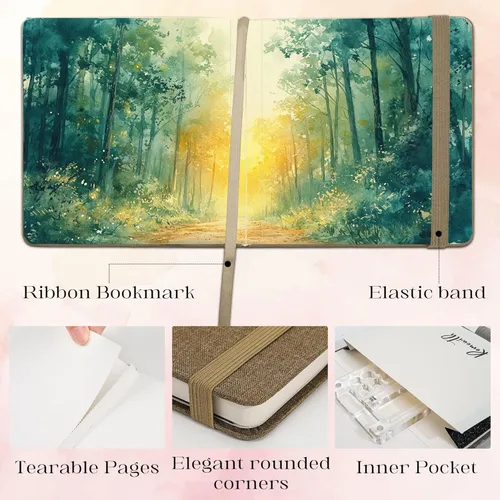 Vista 5 de Cuaderno de bocetos de acuarela, 5.5" x 5.5" Libros de bocetos Artista Cuaderno de papel de acuarela de algodón, cubierta de lino con bolígrafo