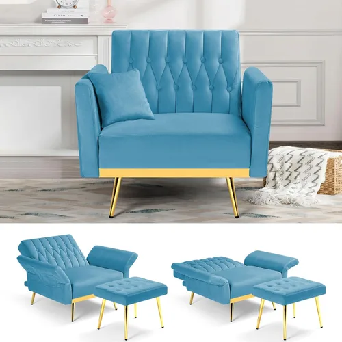 Vista 19 de Silla decorativa de terciopelo con respaldo y reposabrazos verde azulado