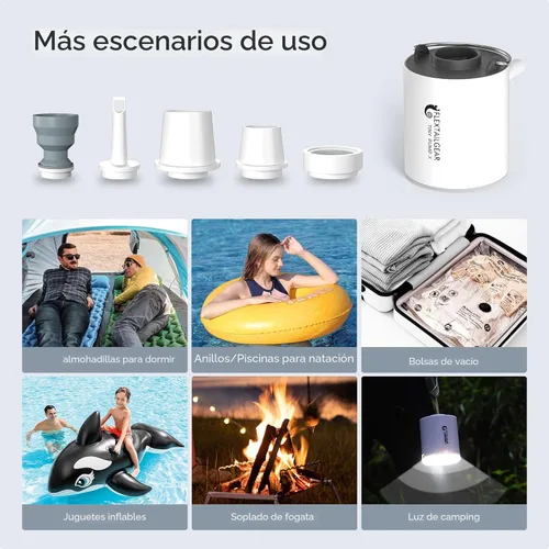 Vista 6 de FLEXTAILGEAR Tiny Pump X - Bomba de aire portátil de tamaño ultrapequeño - luz de campamento, con batería de 1300 mAh, recargable por USB