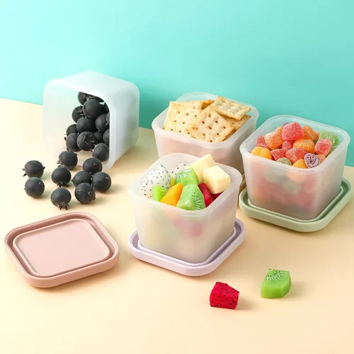 Vista 5 de Paquete de 4 recipientes de silicona de 9 onzas para niños, recipientes de silicona reutilizables para almacenamiento de alimentos con tapa