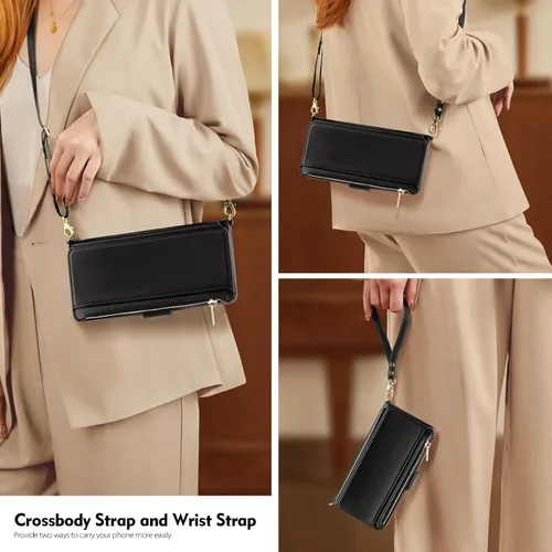 Vista 4 de Antsturdy Funda tipo cartera compatible con iPhone 11, piel sintética, con bloqueo RFID, funda cruzada para teléfono para mujeres y hombres