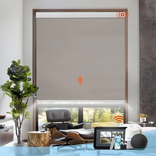 Vista 18 de DENFOON Persianas enrollables de tamaño personalizado con panel solar, persianas eléctricas térmicas opacas con control remoto para ventanas
