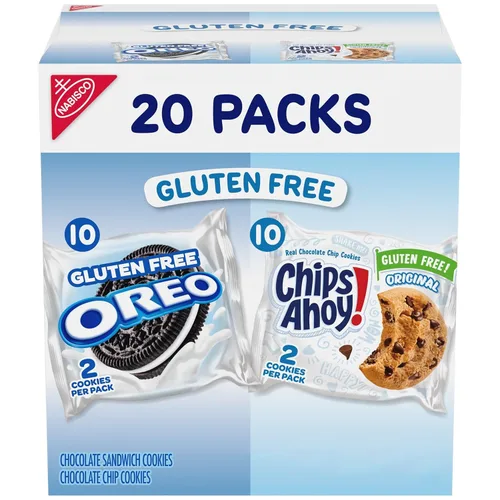 OREO Galletas de sándwich de chocolate y chips AHOY! Galletas con chispas de chocolate sin gluten, paquete variado, 20 paquetes de aperitivos