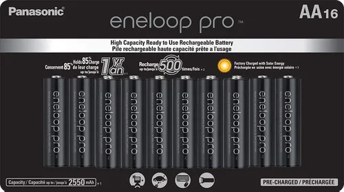 Vista 2 de Eneloop Panasonic BK-3HCCA16FA pro AA Baterías recargables precargadas Ni-MH de alta capacidad, paquete de 16 y batería recargable avanzada