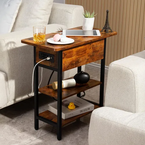 Vista 2 de Yoobure - Mesa auxiliar con estación de carga; mesa auxiliar con tapa abatible, puertos USB y tomas de corriente; mesa de sofá, cama, sala de estar
