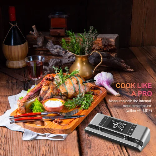 Vista 9 de Termómetro inteligente inalámbrico para carne con sonda de doble sensor, monitoreo remoto de 500 pies, aplicación dedicada, seguimiento en tiempo
