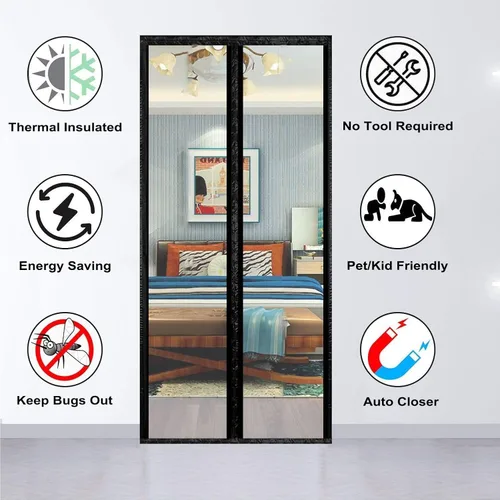 Vista 2 de Cortina aislante transparente, cubierta térmica magnética, pantalla de privacidad con cierre automático, manos libres para patio, cocina