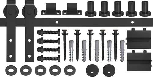 Vista 2 de DonYoung Kit de herrajes para puerta corrediza de granero de 6 pies, riel modular de fijación de tornillo mejorado, kit de riel de puerta de granero