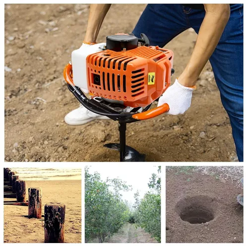 Vista 7 de DYRABREST Taladro de orificio para poste de 52 cc, 2.4 HP, 2 tiempos, motor de gasolina de un solo cilindro con taladro de tierra de 4 pulgadas/6