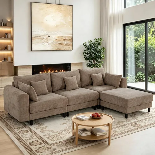 Vista 10 de Sofá de nube de 112.4 pulgadas, sofá modular en forma de L con otomana de Gris