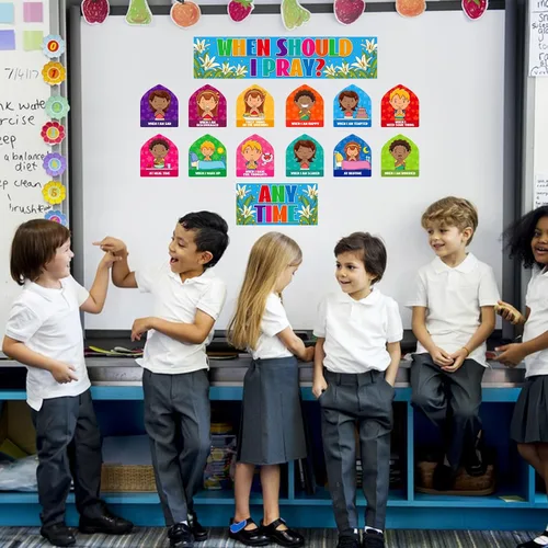 Vista 4 de FaCraft When Should I Pray - Decoraciones de escuela dominical para el aula, recortes de oración religiosa, pósters, tablero de oración, suministros