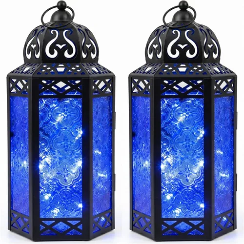 Vista 54 de Guirnalda de luces LED Vela Lanterns para farol marroquí, cristal morado, tamaño grande