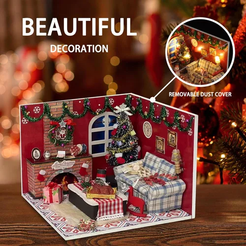Vista 7 de Flever Kit de casa de muñecas en miniatura, habitación creativa con muebles y cubierta de vidrio para regalo romántico de obras de arte