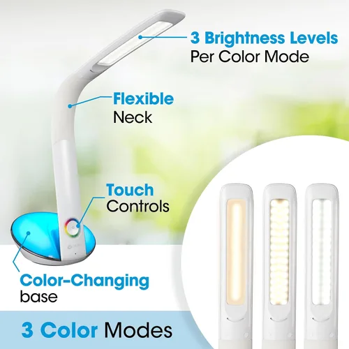Vista 2 de OttLite Lámpara de escritorio LED con base que cambia de color y USB