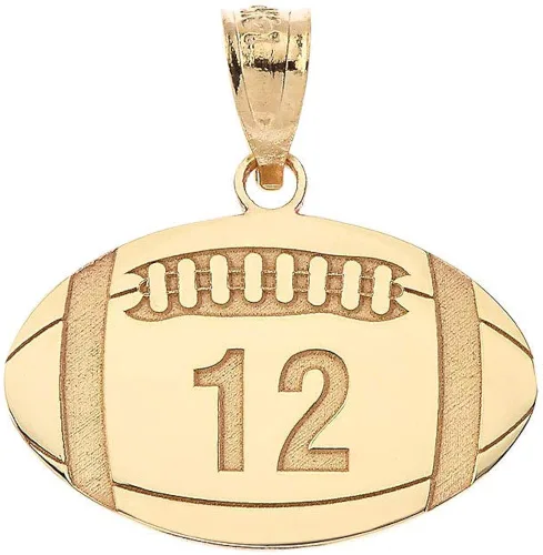 10K or 14K Yellow White or Rose Gold Sports Charm Customized Football Pendant with Your Name and Number - Choice of Metal Color