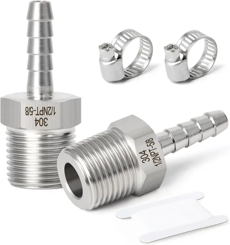 Vista 80 de TAISHER 1 PIEZA Accesorio de Manguera Codo de Acero Inoxidable 304 de 90 Grados - Púa de 1" x Púa de 1" para Combustible/Aire/Líquido/Gas con 2