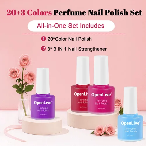 Vista 6 de OpenLive Juego de esmaltes de uñas de perfume de 20 colores, rojo, rosa, morado y verde, juego de esmaltes de uñas de secado rápido para mujeres