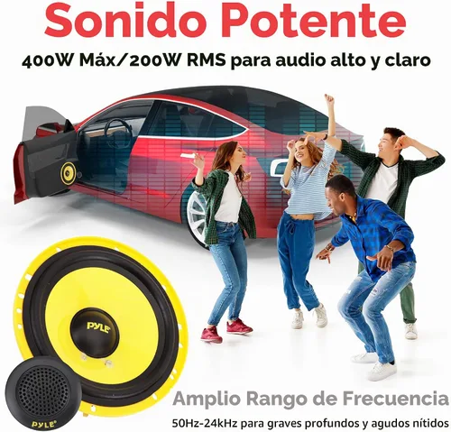 Vista 3 de Pyle Sistema de altavoces de componentes personalizados de 2 vías, 6.5 pulgadas, 400 vatios, con cesta de plástico electrochapado, envolvente