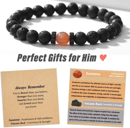 Vista 13 de Christmas Stocking Stuffers for Teen Boys/Men-Strength/Confidence-Masculine Handmade Gemstone Bracelets with Meaningful Card