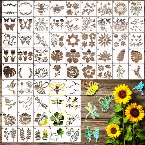 Vista 11 de Plantillas pequeñas de 3 pulgadas para pintar sobre madera, paredes, tarjetas, roca, portavasos, plantillas reutilizables para decoración de madera