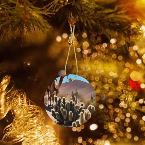 Vista 7 de A Small Camel Round Ceramic Pendant with Hole and Gold Rope for Christmas and New Year Hanging Decoration at Home