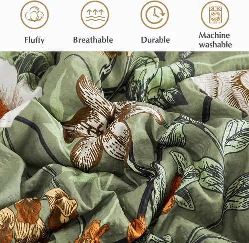 Vista 5 de CASAAGUSTO - Juego de edredón de 5 piezas, diseño floral verde, juego de ropa de cama en una bolsa, con edredón botánico con mariposas, sábanas