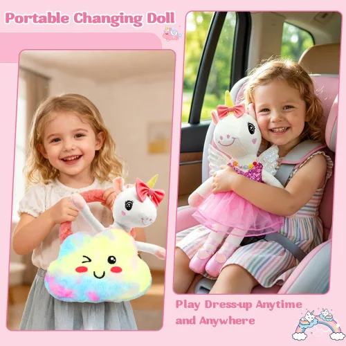 Vista 3 de Juguetes de bailarina unicornio para niñas de 4 a 6 años, juego de muñecas de peluche de unicornio, set de 3 muñecas de princesa de ballet