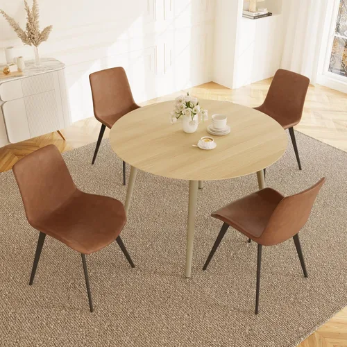 Vista 19 de HIPIHOM Mesa de comedor redonda de nogal de 34.6 pulgadas para 4, comedor que ahorra espacio, perfecta para cocina, comedor, sala de estar