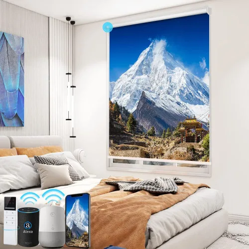 Vista 8 de TIPIACE Persianas motorizadas recargables o cableadas con control remoto, persianas enrollables de tela opaca completa, compatible con Alexa Google