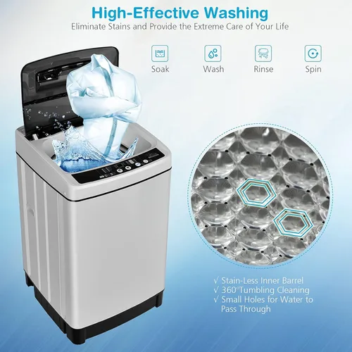 Vista 5 de Giantex Lavadora completamente automática, lavadora portátil 2 en 1 de 1.5 pies cúbicos, capacidad de 11 libras, lavadora e hilandero, combo de 8